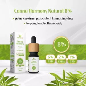 Hemp King    Olej konopny CBD 8% Canna Harmony 5% CBD + 2% CBDA + 1% CBG Natural 800 mg – 10 ml