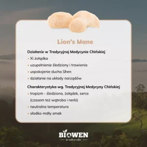 Biowen   Ekstrakt z Lion’s Mane kapsułki | Soplówka jeżowata | 40% polisacharydów | 30% beta-glukanów   90 kaps.      02.26