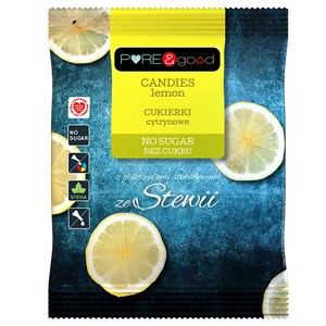 PURE & GOOD    Cukierki  CYTRYNOWE ZE STEWIĄ bez cukru  50 g