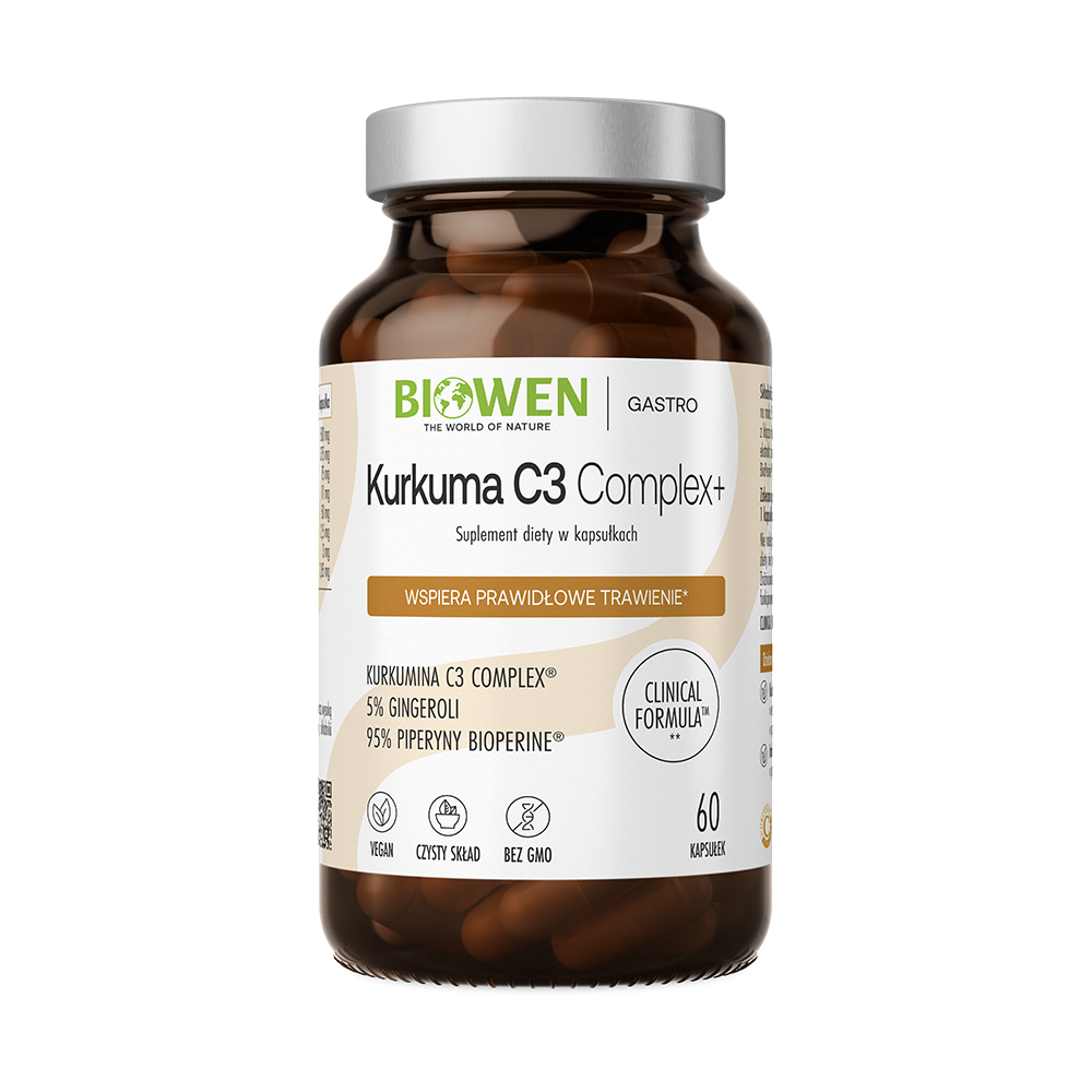 BIOWEN Kurkuma C3 Complex+, 98% kurkuminoidów, 95% piperyny, 5% gingeroli 60 kaps.