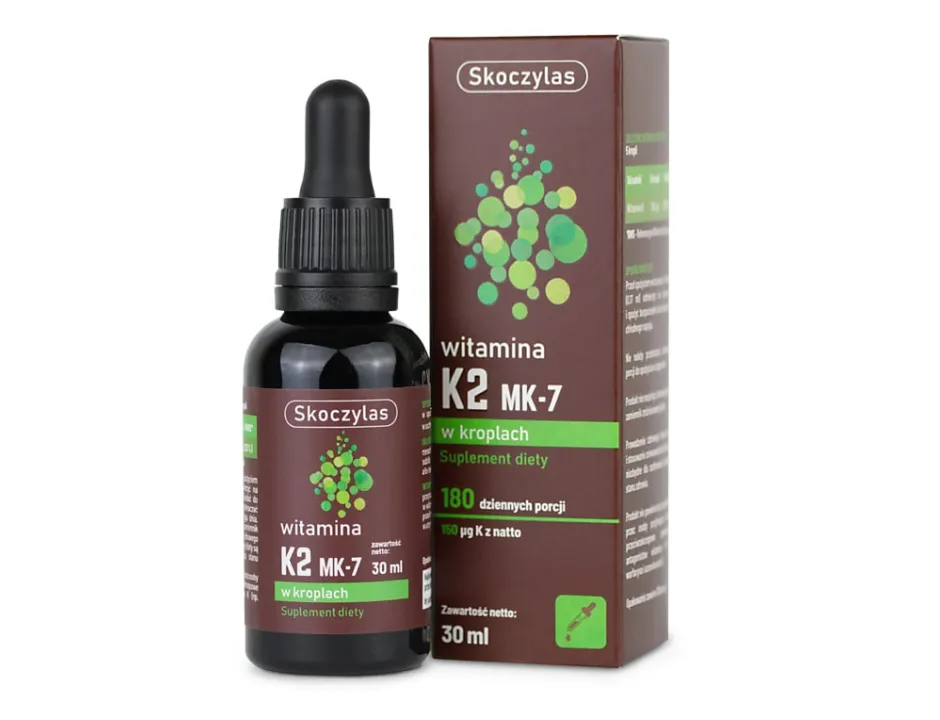 Skoczylas Witamina K2 MK-7 w kroplach 30 ml (900 kropli) zawiera 180 sugerowanych dziennych porcji