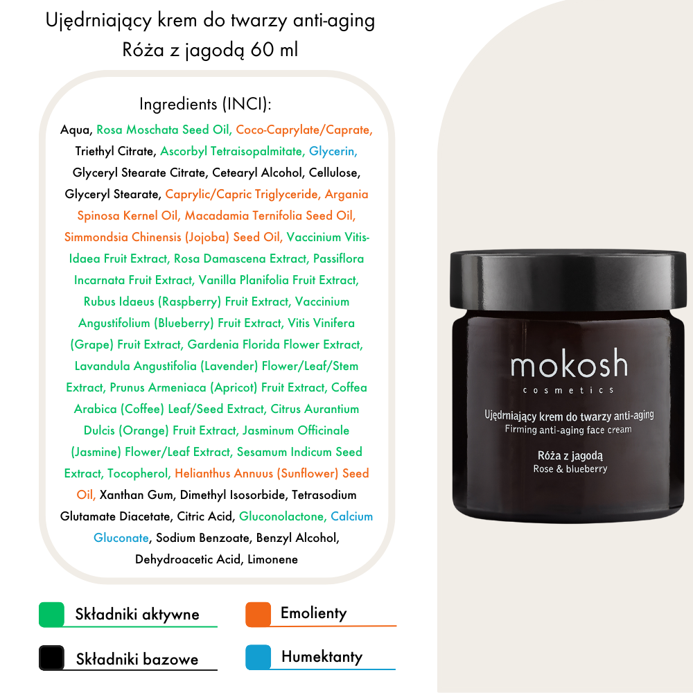 Mokosh Ujędrniający krem do twarzy anti-aging Róża z jagodą 60 ml - obrazek 2