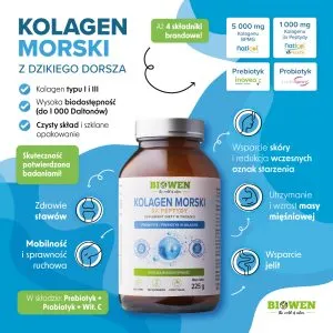 Biowen   Kolagen morski typu I i III z dzikiego dorsza  proszek  225 g