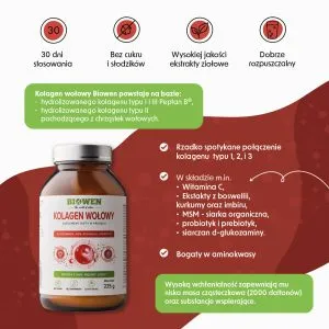 Biowen   Kolagen wołowy typu I, II, III    proszek 225 g