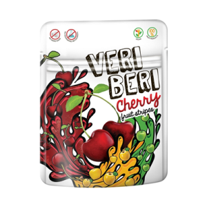 VERI BERI   Żelki  paski  wiśniowe  bez  dodatku  cukru  bezglutenowe 50g