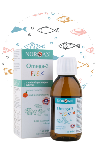 Norsan Olej Omega 3 Fisk dla dzieci Smak Pomarańczowy 150 ml