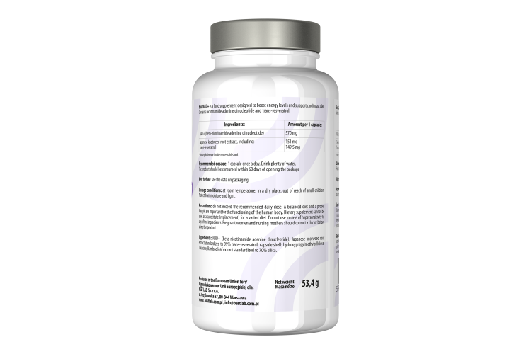 Best Lab BestNAD+ Suplement diety wspierający funkcjonowanie układu krążenia i kontrolę stresu oksydacyjnego 60 kaps. - obrazek 3