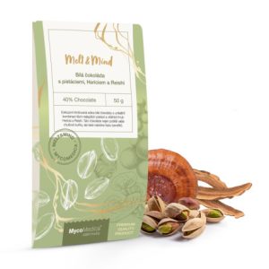 MycoMedica  Biała czekolada z pistacjamii grzybami  Reishi i Hericium  50g