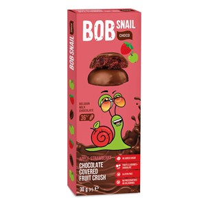 Bob Snail  Przekąska Choco Jabłko – Truskawka  w czekoladzie mlecznej belgijskiej ,bez dodatku cukrów  Bezglutenowa  30 g